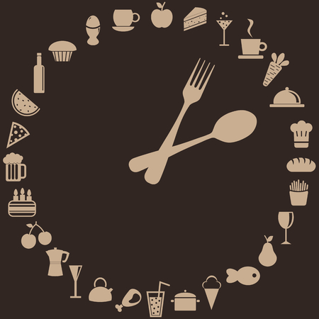 abstract clock made of spoon, fork and foodのイラスト素材
