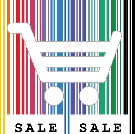 Abstract vector shopping cart and barcodeのイラスト素材