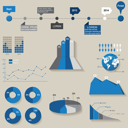 Vector, set of the 3d charts, pie charts and other infographic elementsのイラスト素材