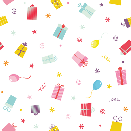 Party presents colorful seamless pattern with ribbons and starsのイラスト素材