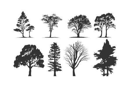 silhouette tree line drawing set. Vector illustration design.のイラスト素材