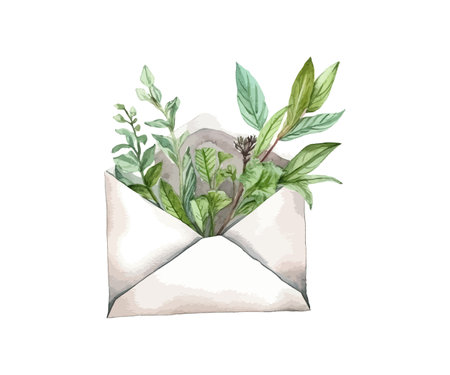 Vintage envelope with field herbs and leaves. Vector illustration design.のイラスト素材