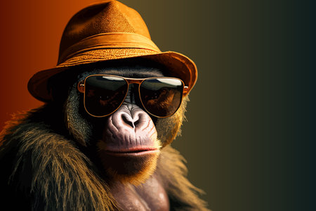 Monkey in sunglasses and a hat. Vector illustration design.