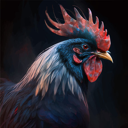 Rooster digital painting illustration vector flat.