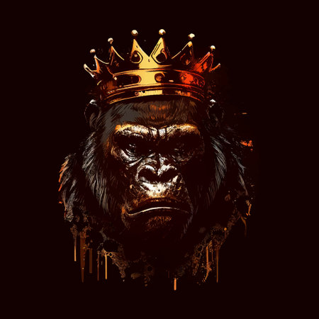 Fierce gorilla with a crown on his head illustration. Vector design.のイラスト素材