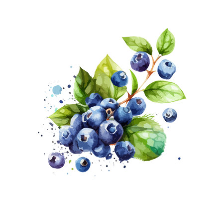 Hand drawn watercolor painting blueberry. Vector illustration design.のイラスト素材