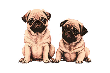 Adorable beige Pug puppies. Posters. Vector illustration design.のイラスト素材