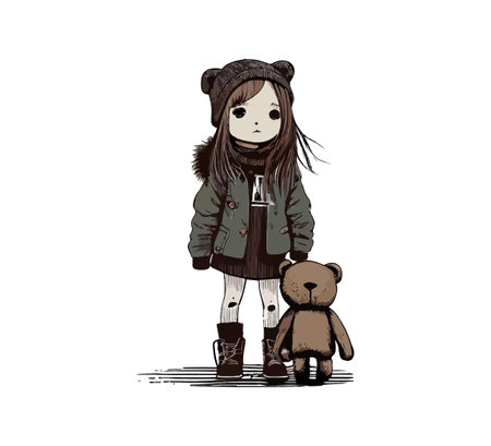 Grunge girl with teddy bear. Vector illustration design.のイラスト素材
