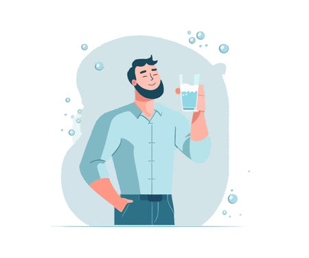 Man with a beard holds a glass of water. Vector illustration design.のイラスト素材