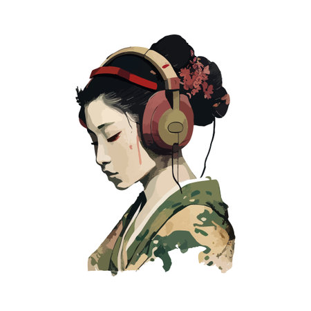 Japanese girl in headphones. Vector illustration design.のイラスト素材