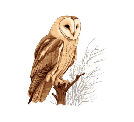 Barn owl. Sketch graphic portrait of an owl. Vector illustration design.のイラスト素材
