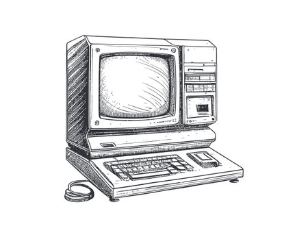 Retro computer sketch hand drawn sketch engraving. Vector illustration design.