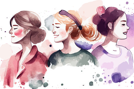 Happy women watercolor. Vector illustration design.のイラスト素材