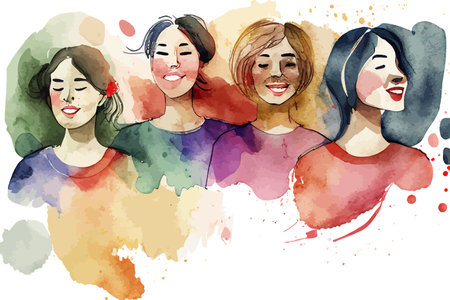 Happy women watercolor. Vector illustration design.のイラスト素材