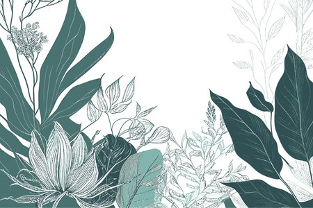 Botanical line background flowers, leaves. Vector illustration design.のイラスト素材