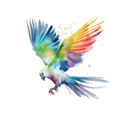 White flying parrot with watercolor rainbow wings. Vector illustration design.のイラスト素材