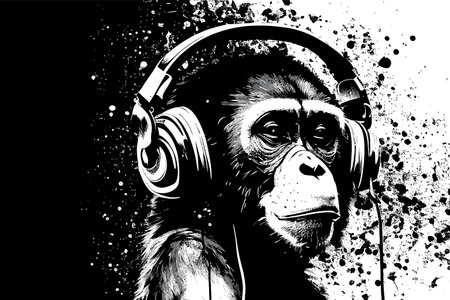 Chimpanzee in headphones. Vector illustration design.のイラスト素材
