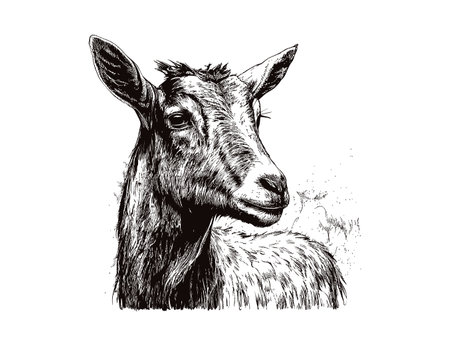 Farm goat portrait and drawn sketch Farm cattle. Vector illustration design.のイラスト素材