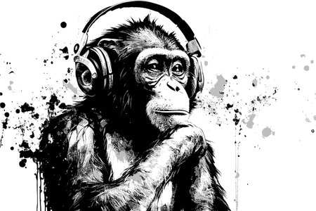 Chimpanzee in headphones. Vector illustration design.のイラスト素材