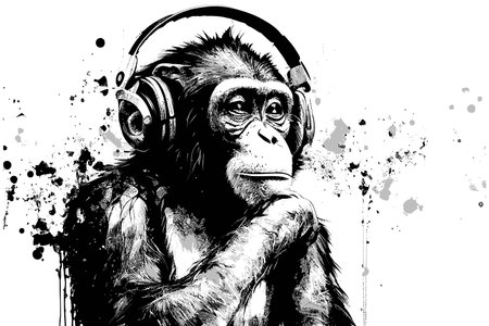 Chimpanzee in headphones. Vector illustration design.のイラスト素材