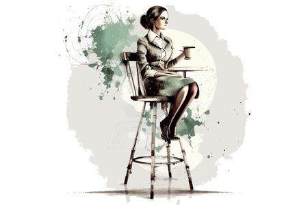 Beautiful woman sitting on a high chair with a cup. Vector illustration design.のイラスト素材
