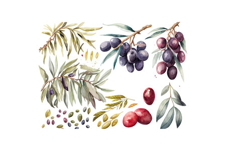 Blue olives watercolor. Vector illustration design.のイラスト素材