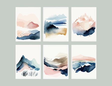 Abstract Arrangements. Landscapes mountains. Posters watercolor. Vector illustration design.のイラスト素材