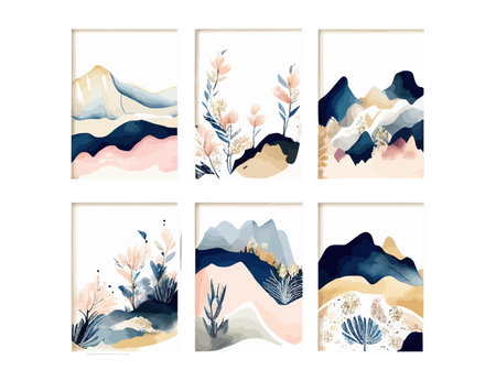 Abstract Arrangements. Landscapes mountains. Posters watercolor. Vector illustration design.のイラスト素材