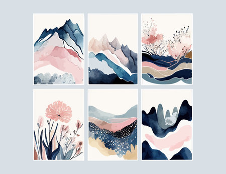 Abstract Arrangements. Landscapes mountains. Posters watercolor. Vector illustration design.のイラスト素材