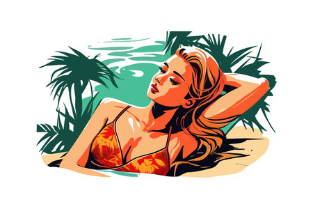 Beautiful girl in a bathing suit. Vector illustration design.のイラスト素材