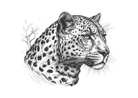 Leopard portrait leopard head sketch hand drawn. Vector illustration design.のイラスト素材