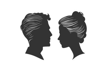 Male and female head silhouettes avatar profile icon. Vector illustration design.のイラスト素材