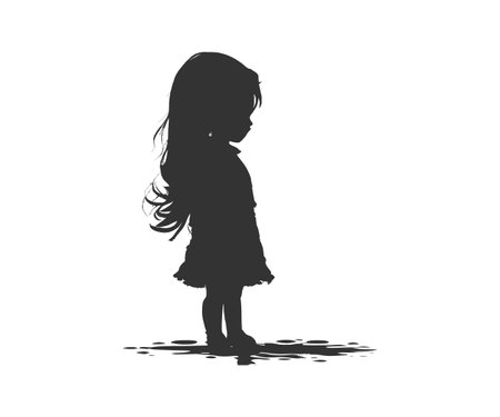 Black silhouette of little girl on white background. Vector illustration design.のイラスト素材