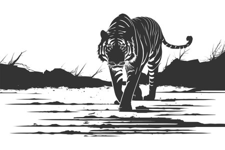 Simple Design of Silhouette of Tiger Walking. Vector illustration design.のイラスト素材