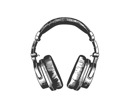 Headphones icon silhouette on a white background. Vector illustration design.のイラスト素材