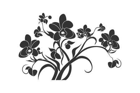 Black silhouette of orchid flowers. Vector illustration design.のイラスト素材