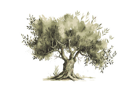 Olive tree vector illustration. Hand drawn watercolor. Vector illustration design.のイラスト素材