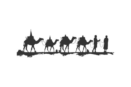 Camel caravan silhouettes. Vector illustration design.のイラスト素材
