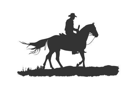Cowboy riding horse silhouette. Vector illustration design.のイラスト素材
