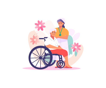 Happy nurse's day. nurse caring for an elderly woman. Vector illustration design.のイラスト素材