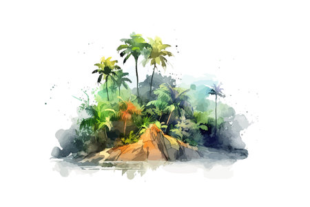 Tropic trees beach watercolor. Vector illustration design.のイラスト素材