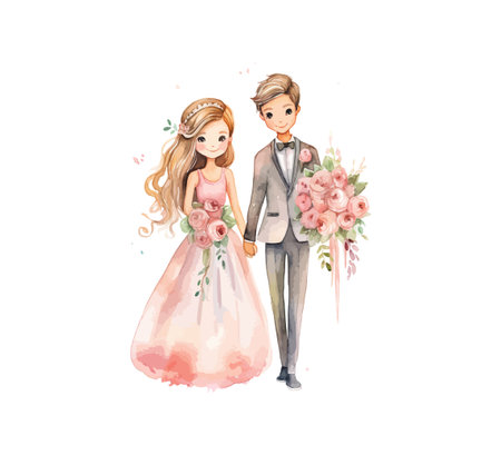 Wedding couple married with flowers watercolor. Vector illustration design.のイラスト素材