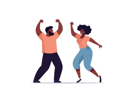 African man and woman having fun with their hands up. Vector illustration design.のイラスト素材