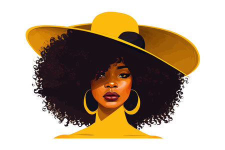 Young African American woman with black curly hair. Vector illustration design.のイラスト素材