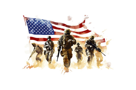 Soldier on the background of the American flag. Vector illustration designのイラスト素材