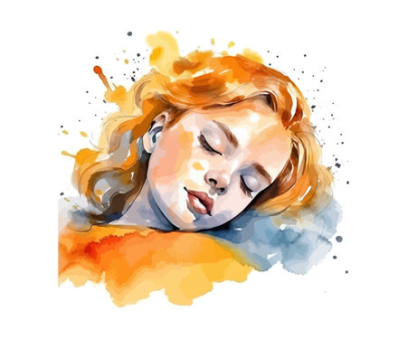 Watercolor sleeping girl. Vector illustration design.のイラスト素材