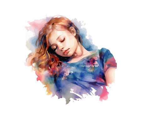 Watercolor sleeping girl. Vector illustration design.のイラスト素材