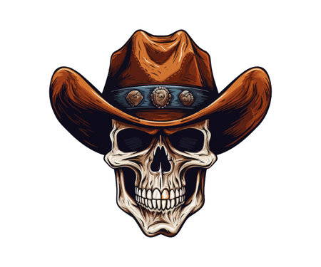 Skull in a cowboy hat. Vector illustration design.のイラスト素材