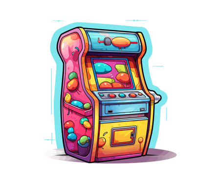 Doodle inspired Arcade machine cartoon sticker. Vector illustration design.のイラスト素材