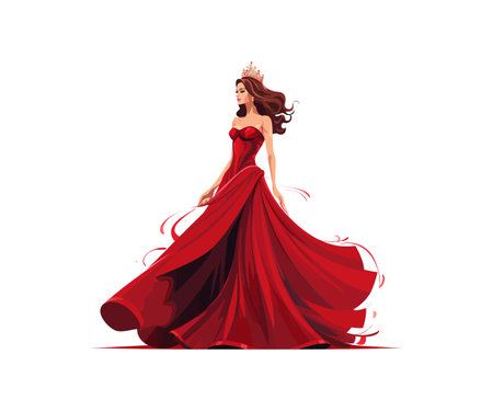 Beautiful woman in red dress wearing crown queen. Vector illustration design.のイラスト素材